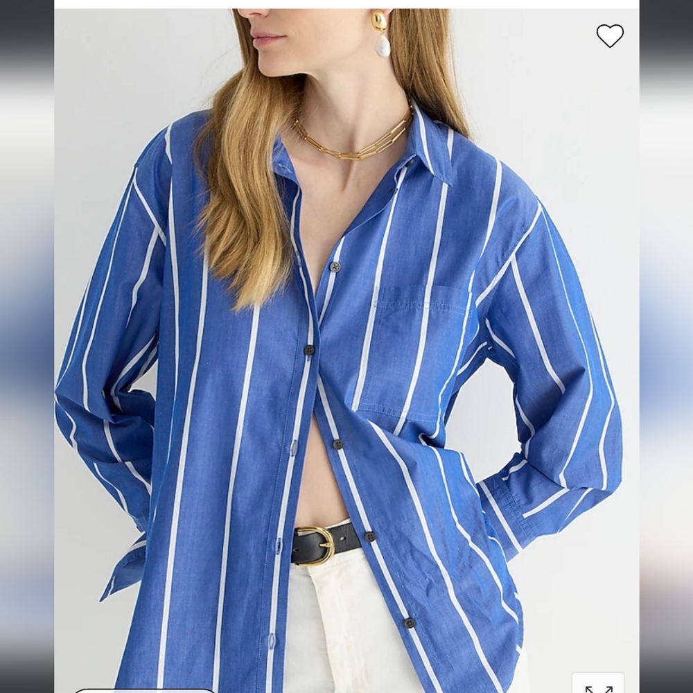 J. Crew Royal Blue and White Vertical Stripe Button-Down Shirt - Picture 2 of 2